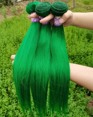 Bulk hair – Bone straight – Green color