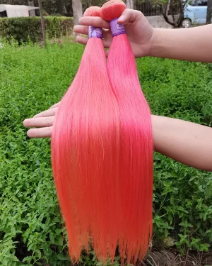 Bulk hair – Bone straight – Pink color