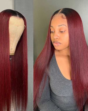 Weft hair – Bone straight – Burgundy dark root