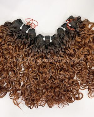 Weft hair – Burmese curl – Ombre brown dark root